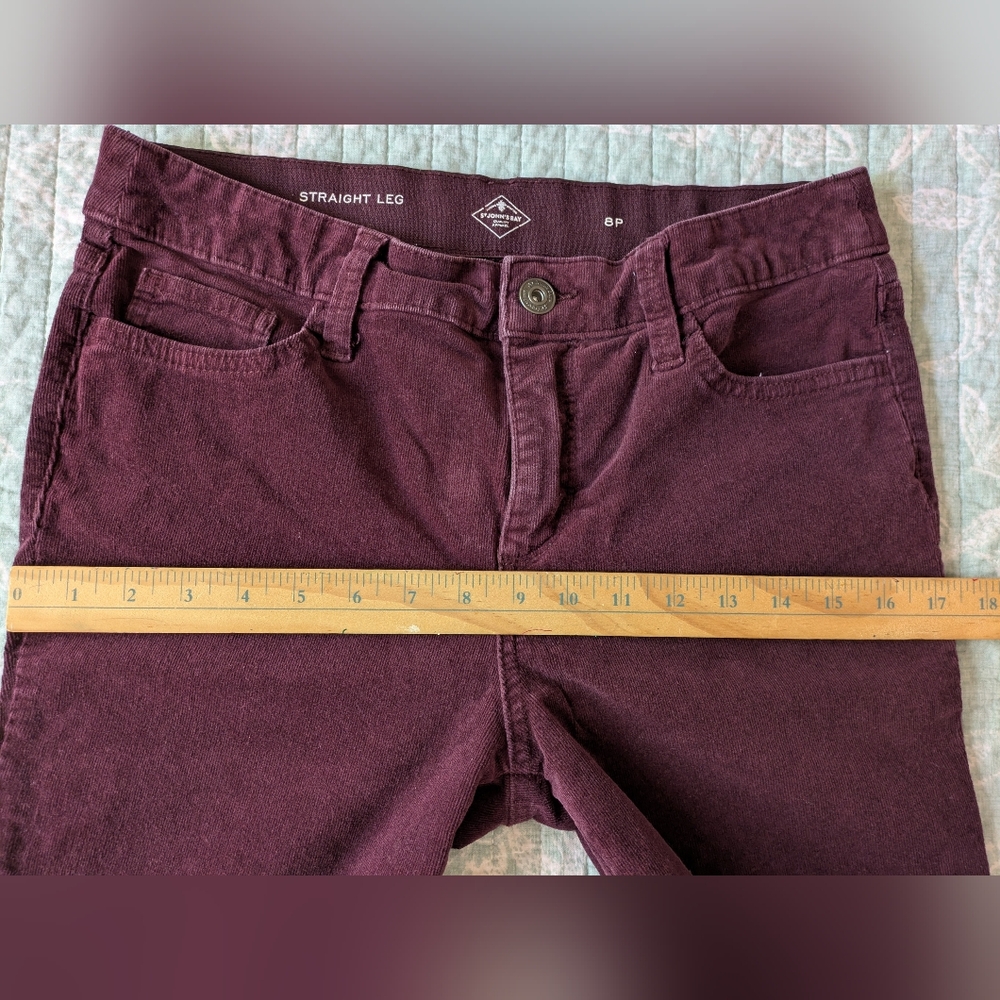 St. John's Bay Burgundy Straight-Leg Stretch Corduroys with Lace Detail. Size 8P - Picture 5 of 8